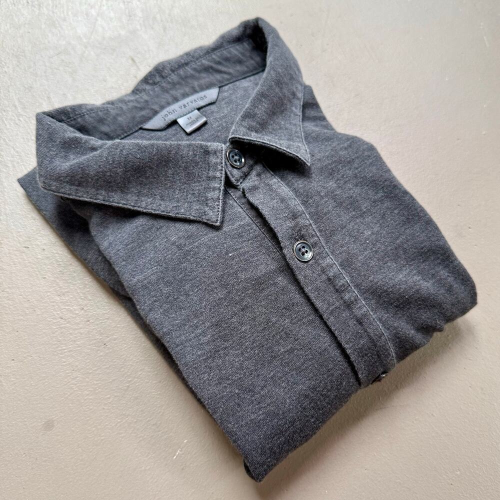 John Varvatos Gray Knit Button Front Shirt Mens Medium Grunge Minimalist